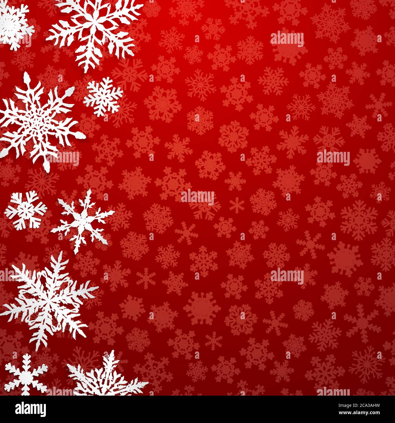 Christmas illustration with big white snowflakes with shadows on red ...