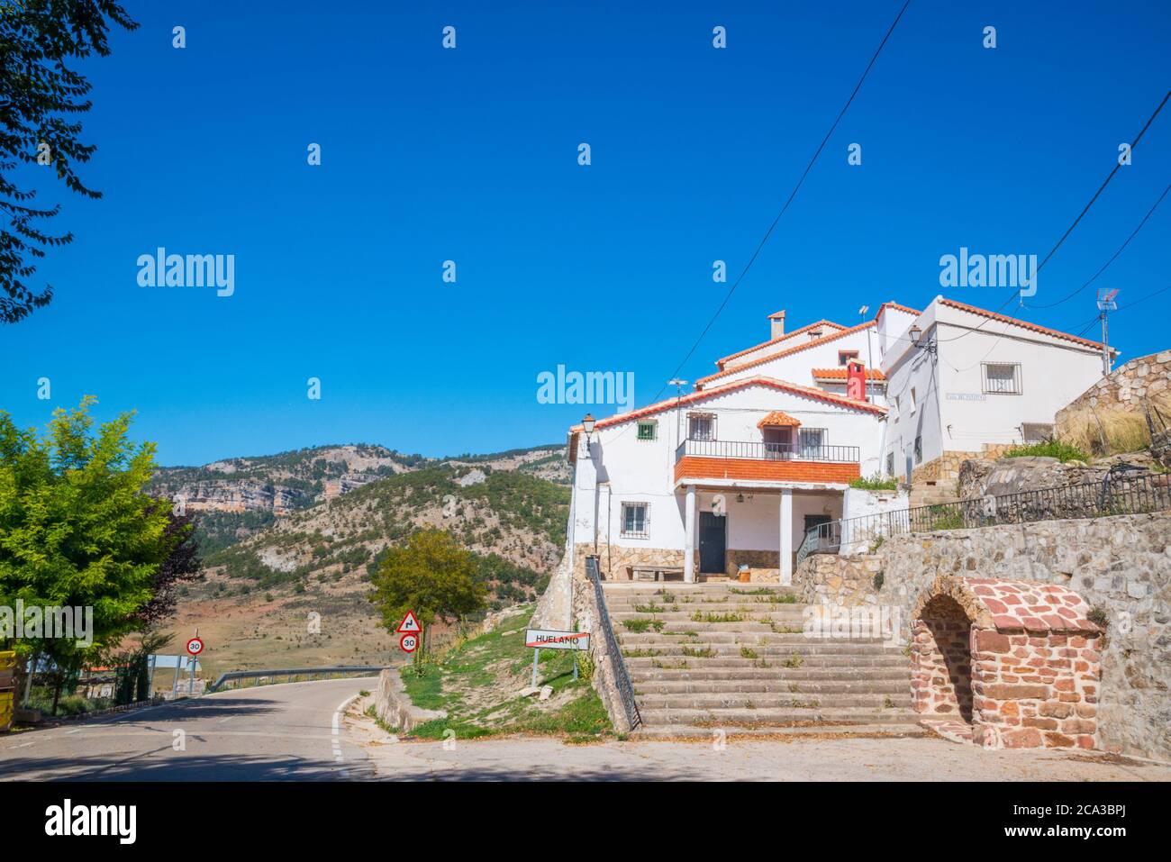 House and landscape. Huelamo, Cuenca province, Castilla La Mancha, Spain. Stock Photo