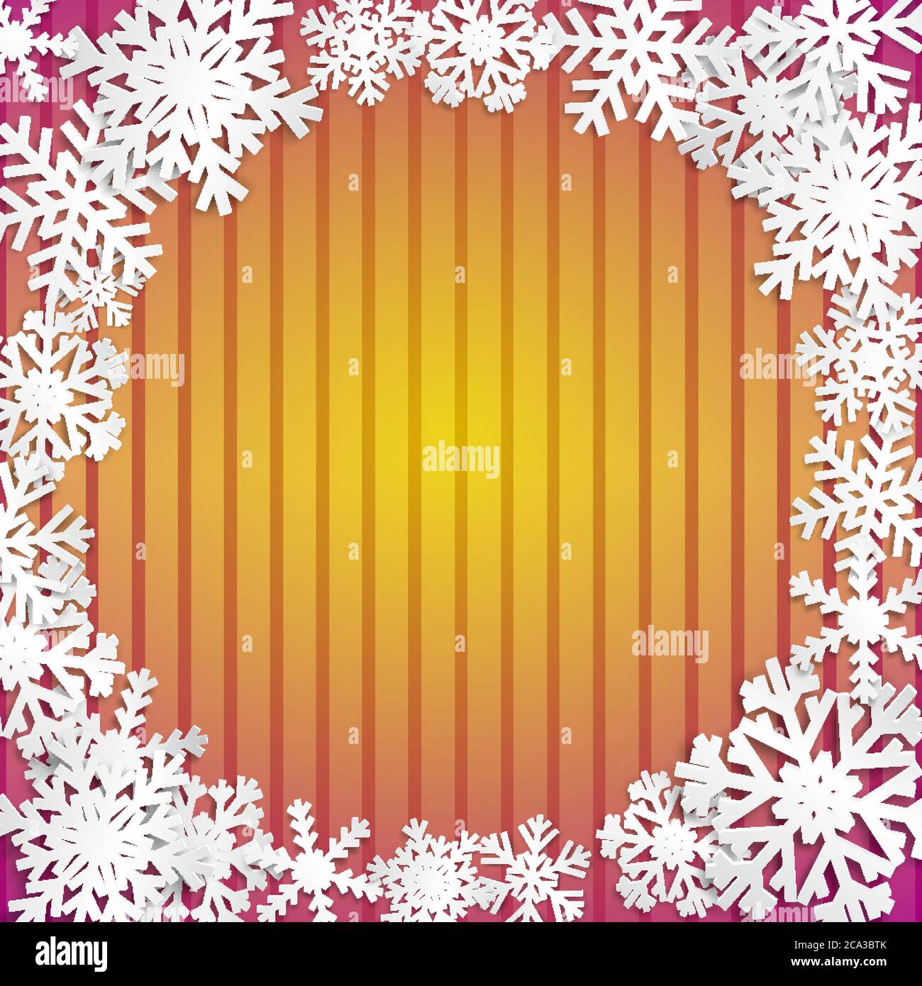 Christmas illustration with circle frame of big white snowflakes with ...