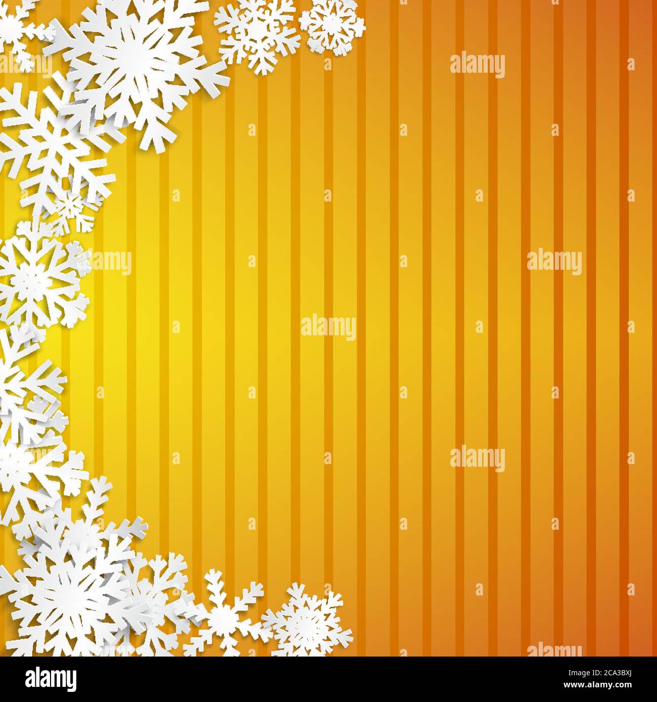 Christmas illustration with semicircle of big white snowflakes with ...