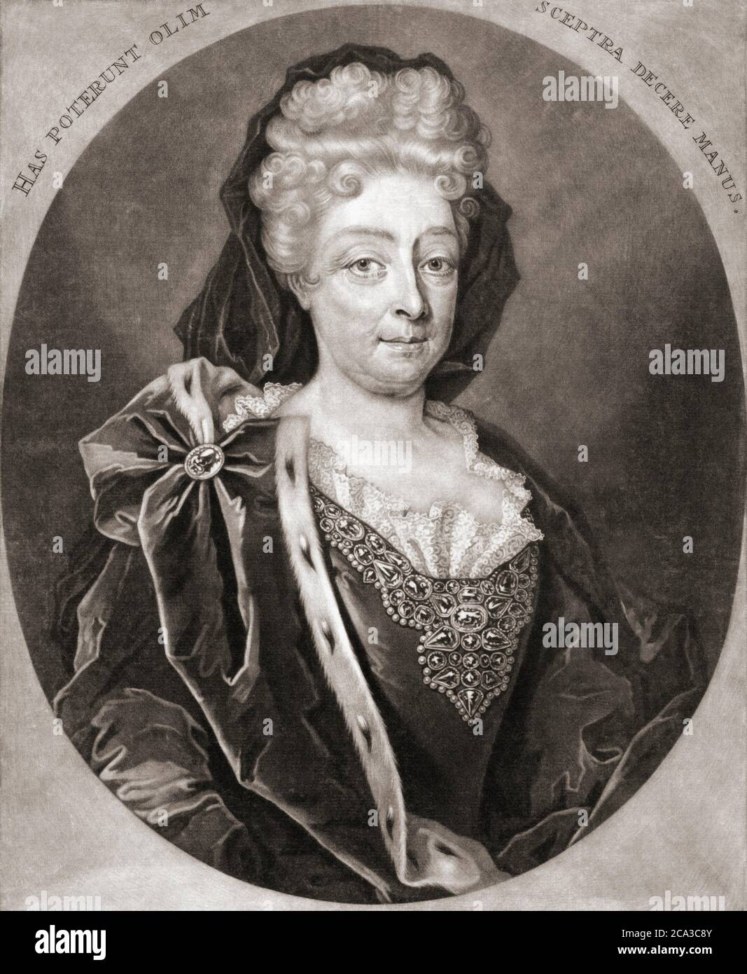 Portrait of Sophia of Hanover, Duchess of Brunswick-Luneburg, 1630 - 1714. She was heir presumptive to the thrones of England and Ireland under the Stock Photo