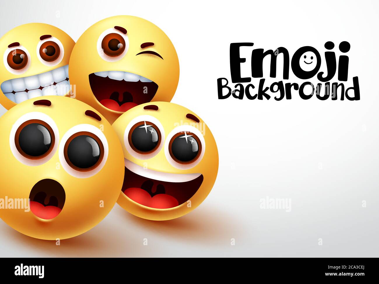 Happy emoji vector background. Smiley emoji and yellow emoticons of funny  and happy facial expressions in white space background for text. Vector  Stock Vector Image & Art - Alamy