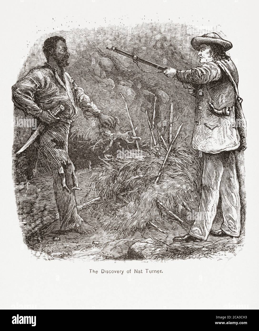 The capture of Nat Turner. Nat Turner, 1800 - 1831, was an African-American born into slavery who instigated a rebellion against white slaveholders. Stock Photo
