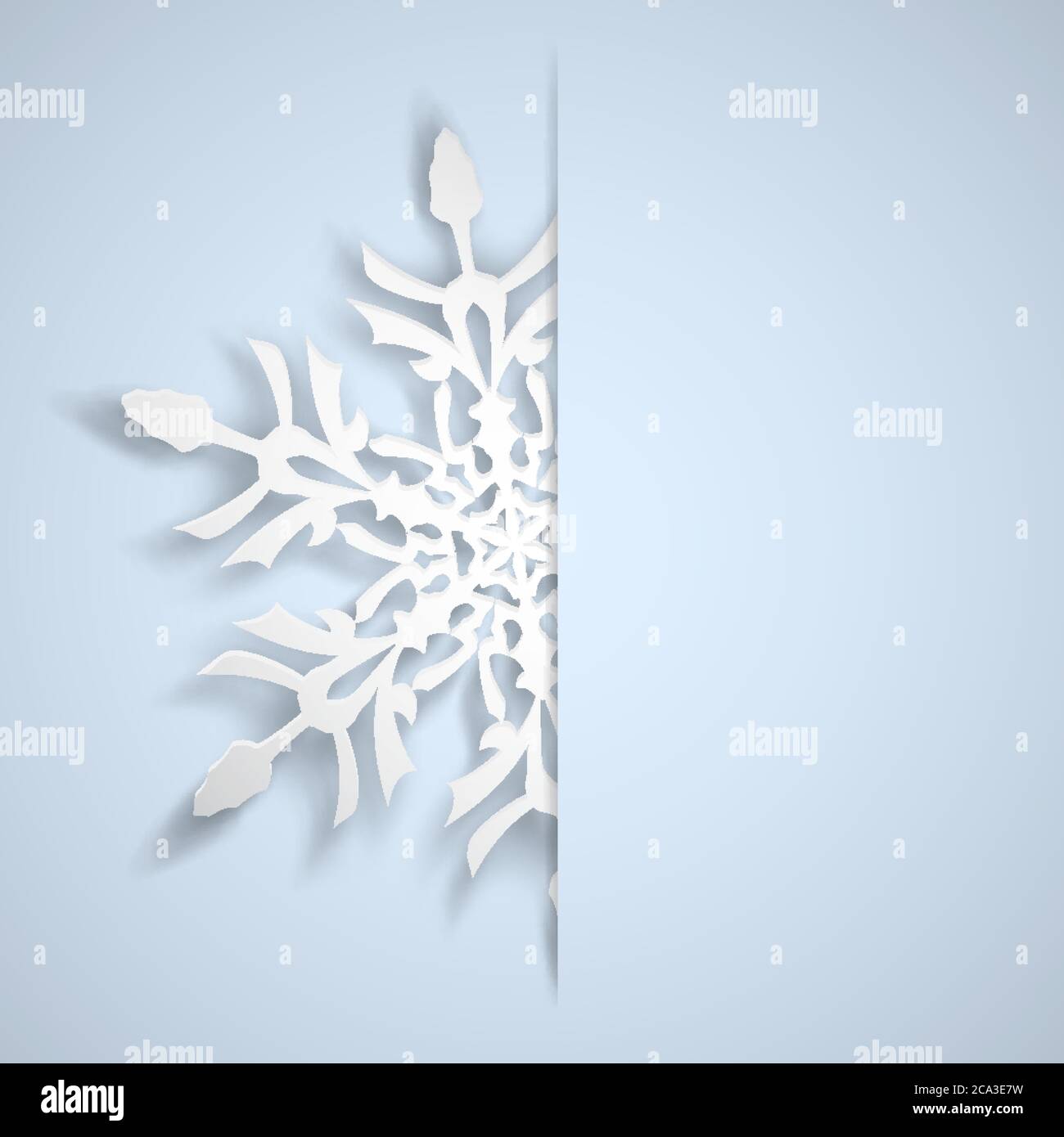 Christmas illustration with one white big snowflake which protrudes ...
