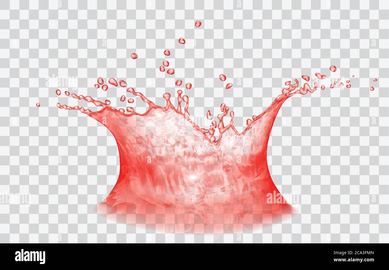 Translucent water crown with drops. Splash in red colors, isolated on ...