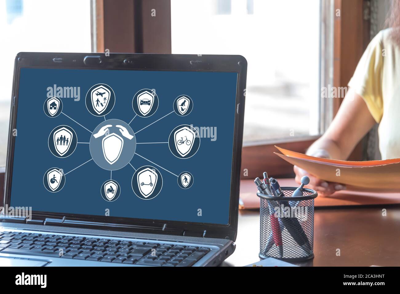 Open Computer Screen Insurance Laptop screen displaying an insurance concept Stock Photo - Alamy