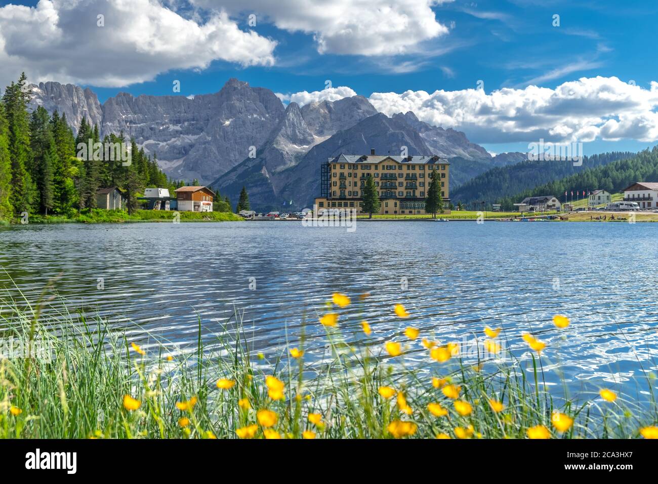 Landscape on Lake Misurina in the Italian Alps. Summer landscape in the  Italian Dolomites. South Tyrol Italy. Europe Stock Photo - Alamy