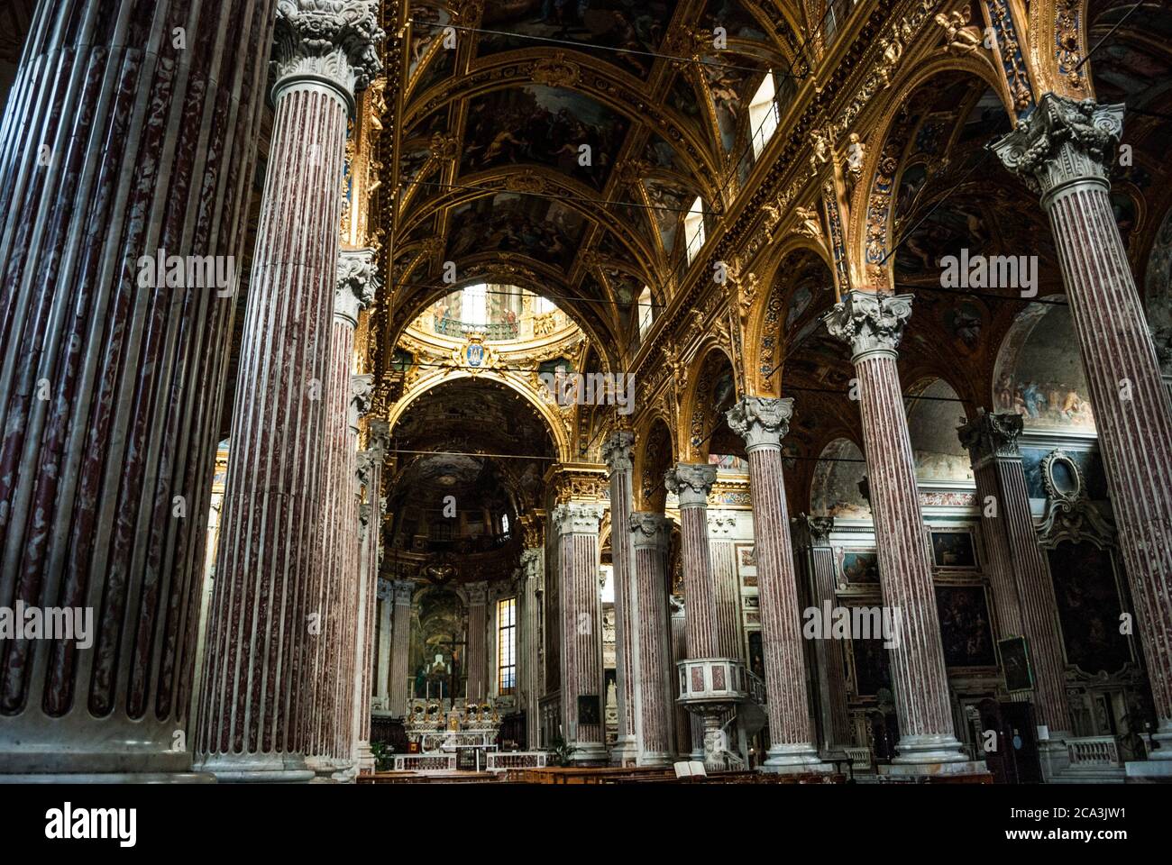Interior of Basilica of the Most Holy Annunziata of the Vastato (Basilica della Santissima Annunziata del Vastato). Nunziata Square ( Piazza della Stock Photo