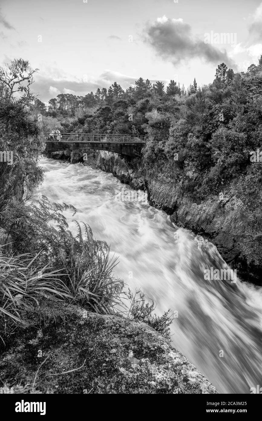 Powerful water currents in th Huka Falls, Taupo - New Zealand. Stock Photo