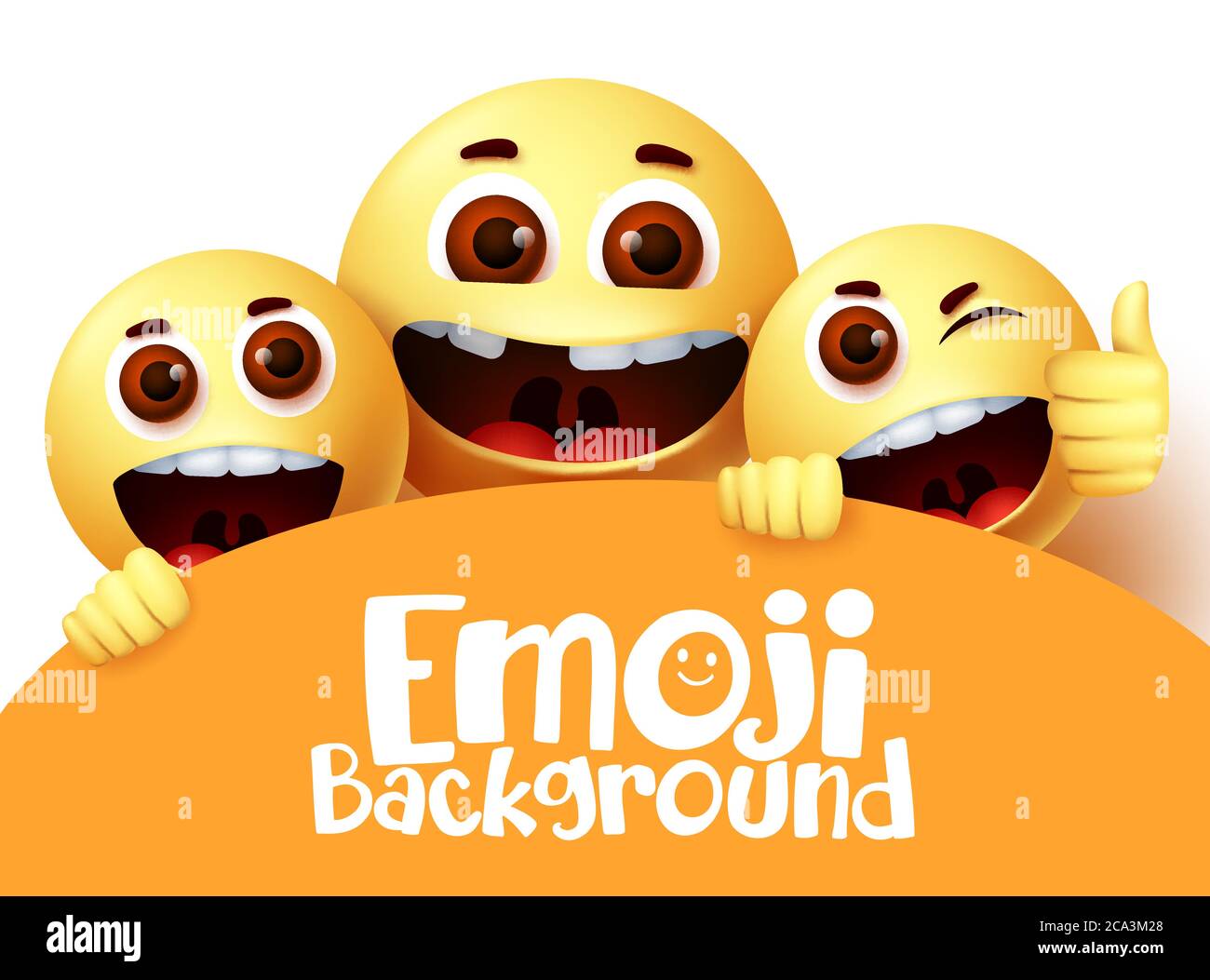 Emoji smiley vector text background design. Emoticon emojis characters