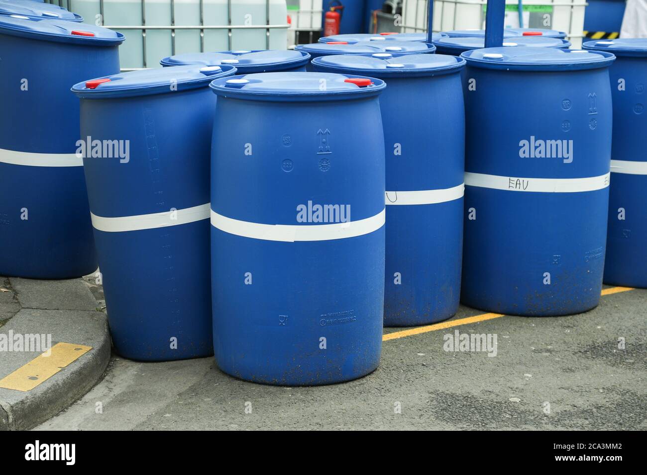 Chemical Plant, Plastic Storage Drums outdoor toxic barrel Stock Photo -  Alamy