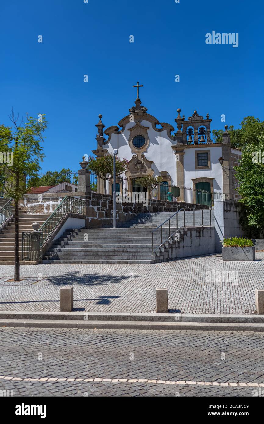 Viseu / Portugal - 07/31/2020 :Exterior view of the Church of Nossa Senhora da Conceicao, a rococo icon from the 18th century Stock Photo