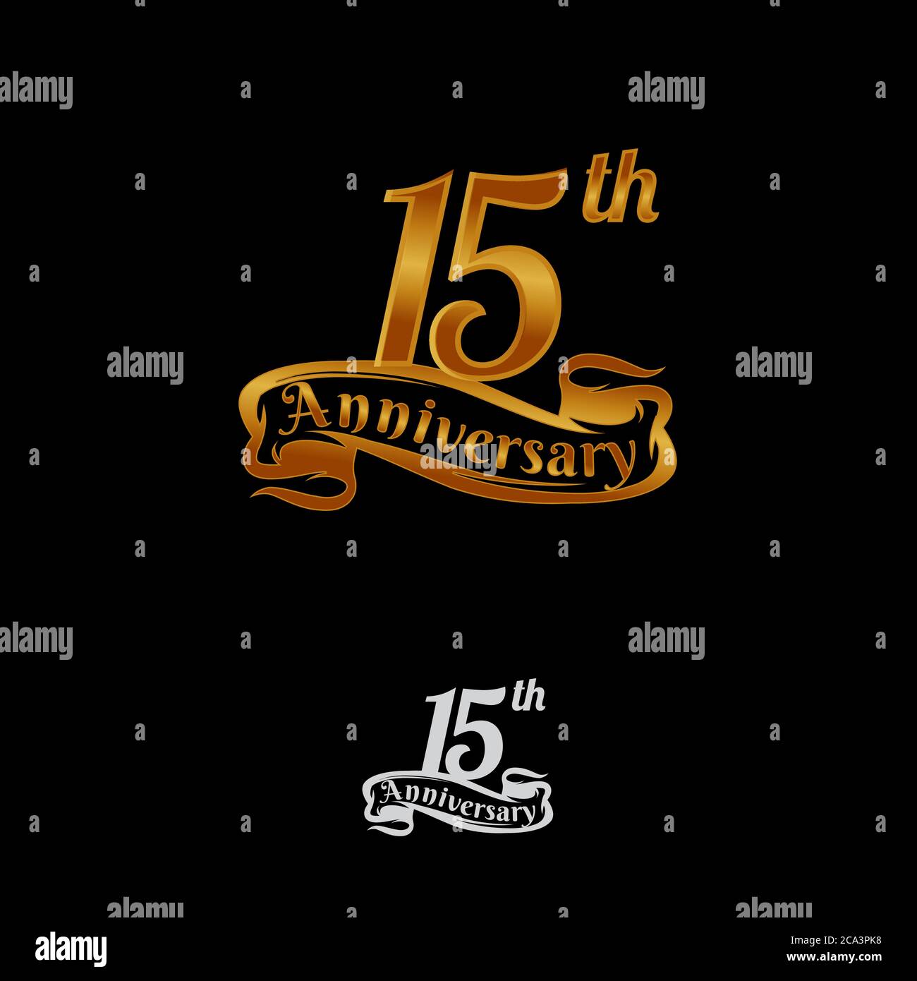 15 years anniversary celebration design with thin number shape golden