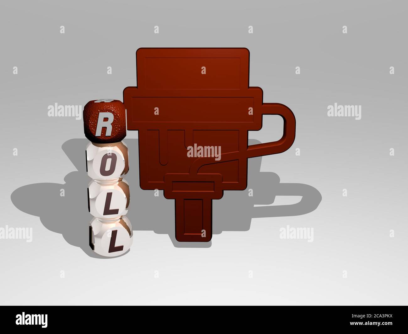 3D representation of ROLL with icon on the wall and text arranged by ...
