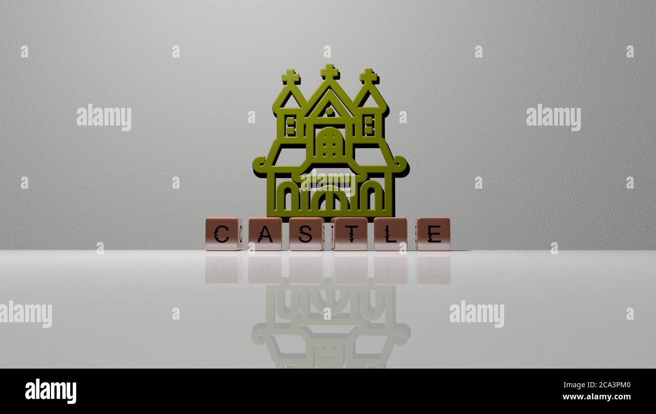 3D representation of CASTLE with icon on the wall and text arranged by ...