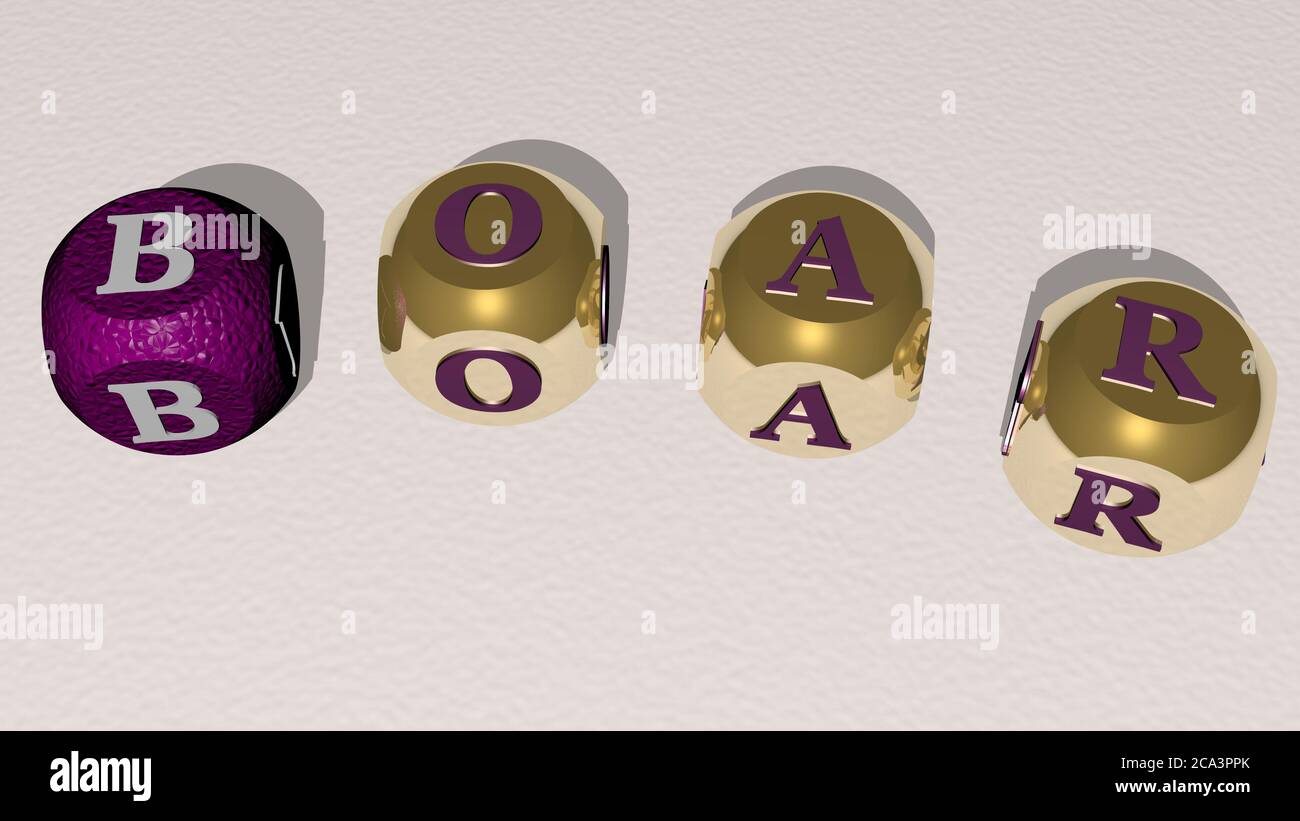 crosswords of BOAR arranged by cubic letters on a mirror floor, concept