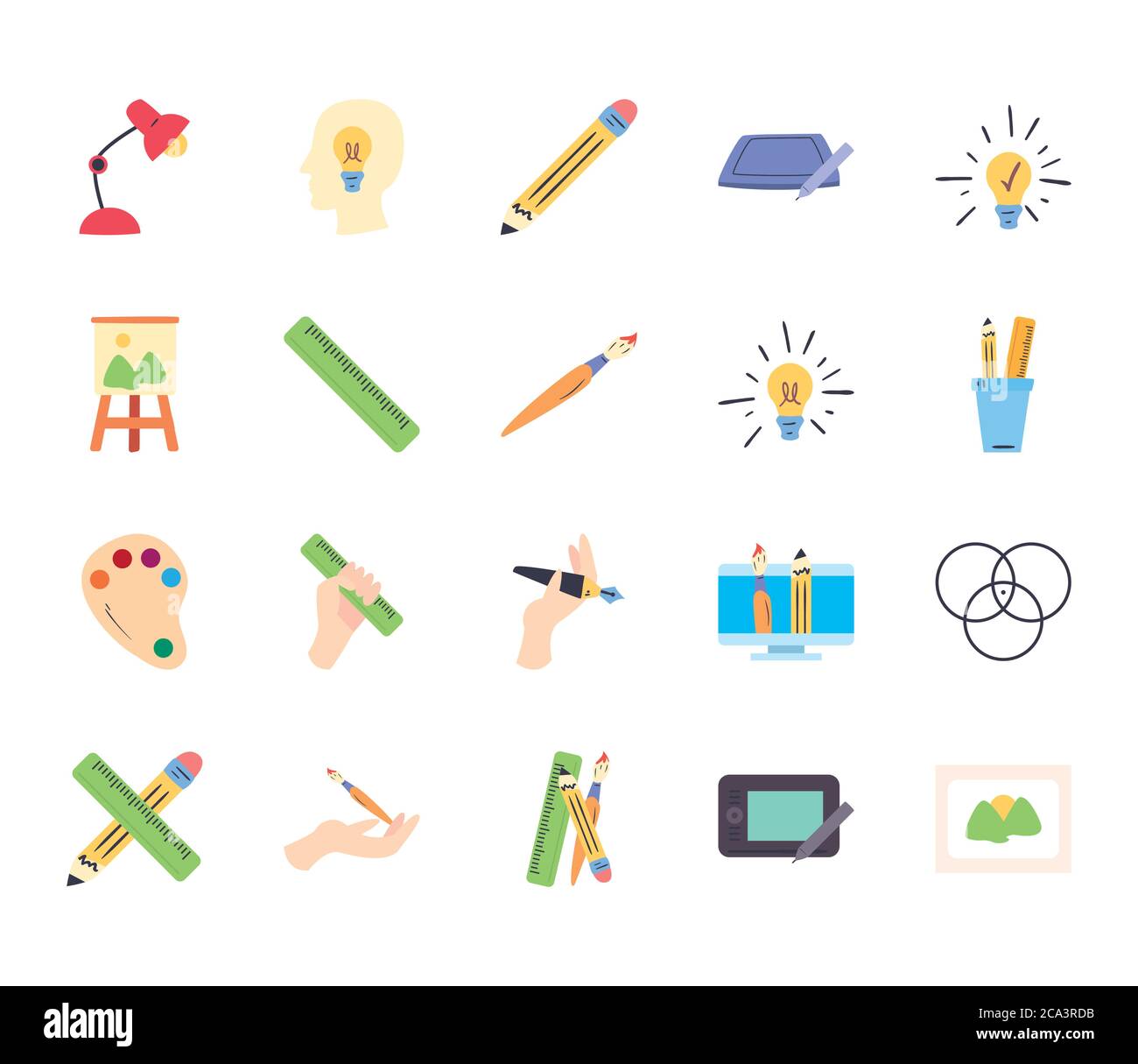 line and fill style icon set design, Art design and creativity theme ...