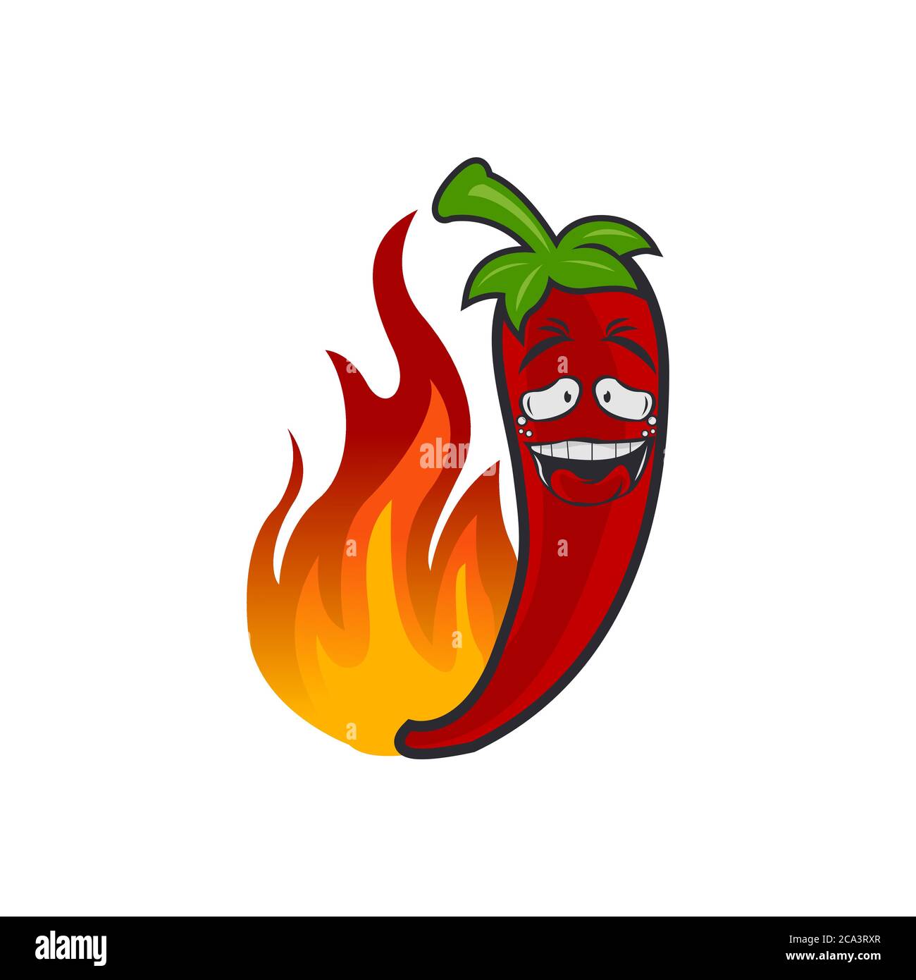 Red chili pepper cartoon mascot breathing flames vector illustration Stock Vector