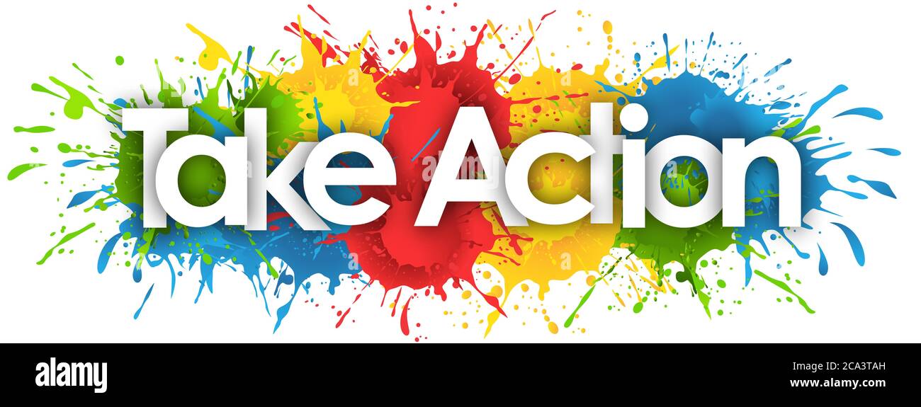 take action word in splash’s background Stock Photo