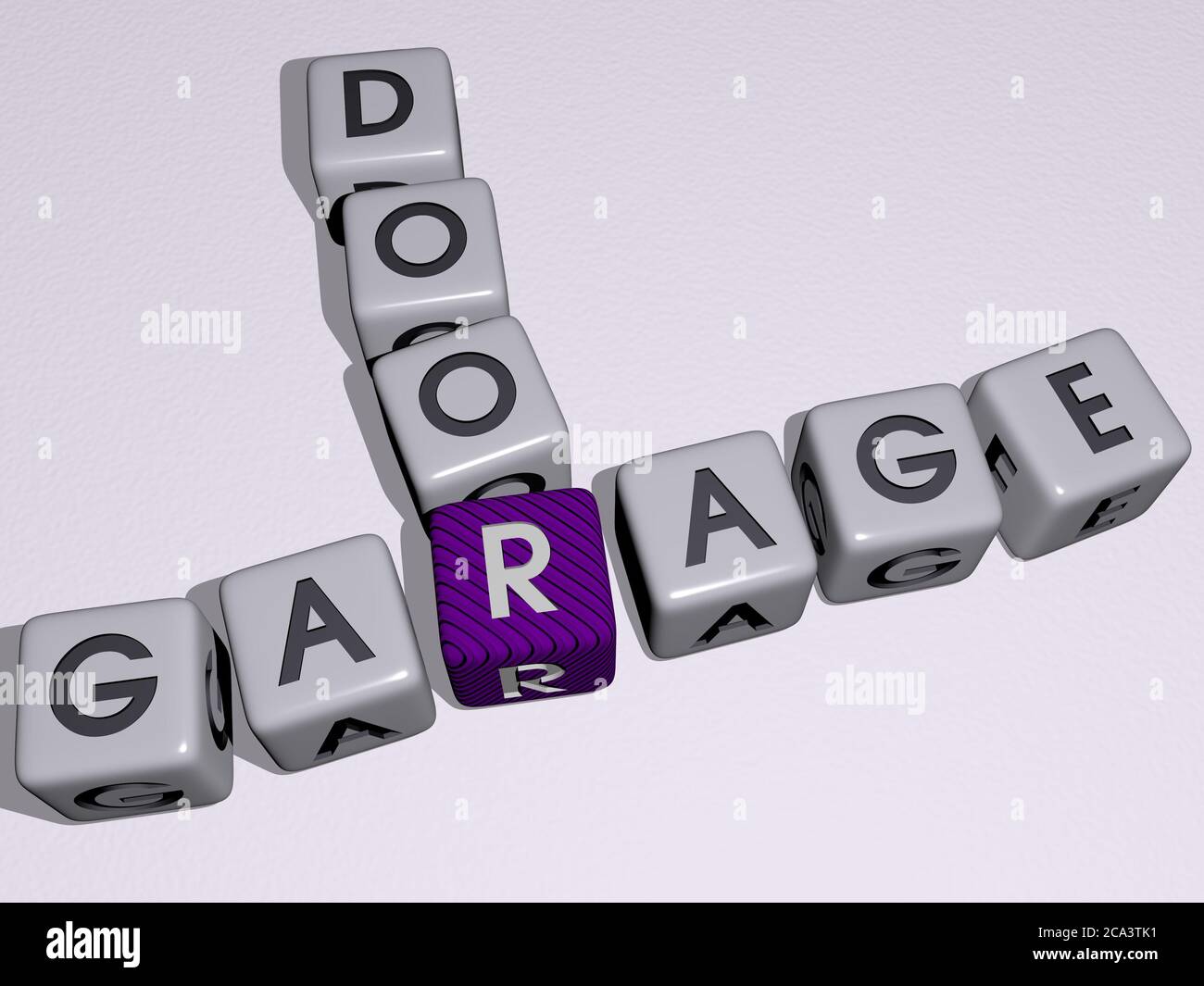 crosswords of garage door arranged by cubic letters on a mirror floor