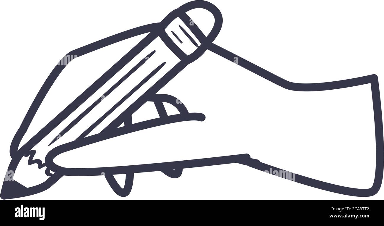 hand holding pencil line style icon design, write office object ...