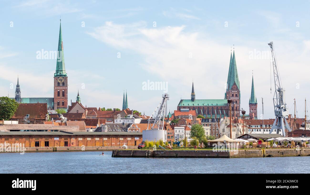 Cityscape of Lübeck with church steeples Stock Photo