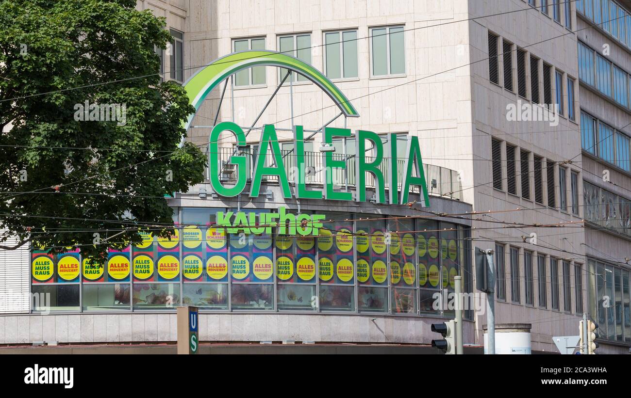 Close up of Galeria Kaufhof logo at the department store at the Stachus. The branch will be permanently close down. Stock Photo