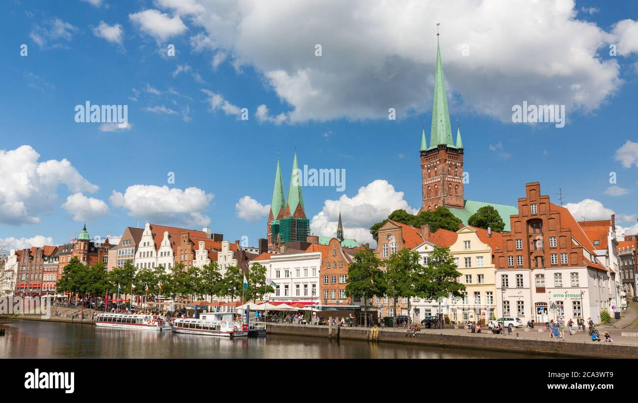 Cityscape of Lübeck with Marienkirche (left) and Petrikirche (right) Stock Photo
