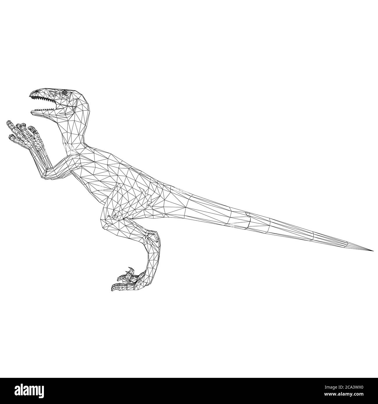 Dinosaur wireframe made of black lines on a white background. Angry dinosaur with raised paws and sharp claws. Side view. 3D. Vector illustration. Stock Vector