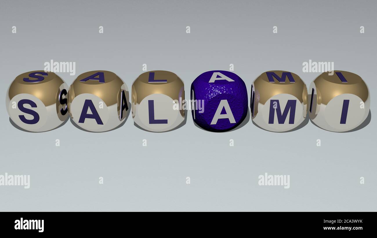 combination of salami built by cubic letters from the top perspective