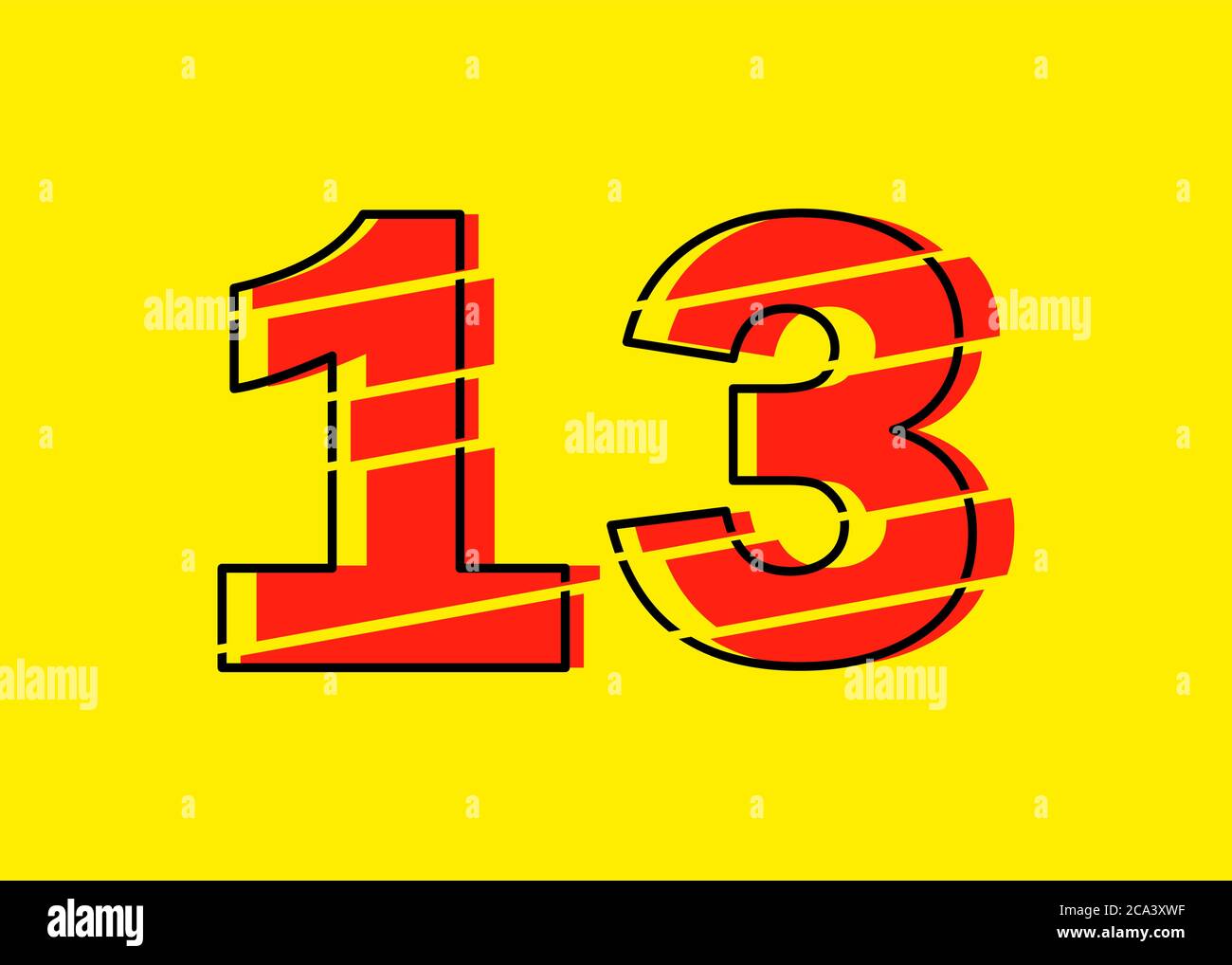 Glitch Modern Red 13 Number Design Vector Illustration. Numeral Vector ...