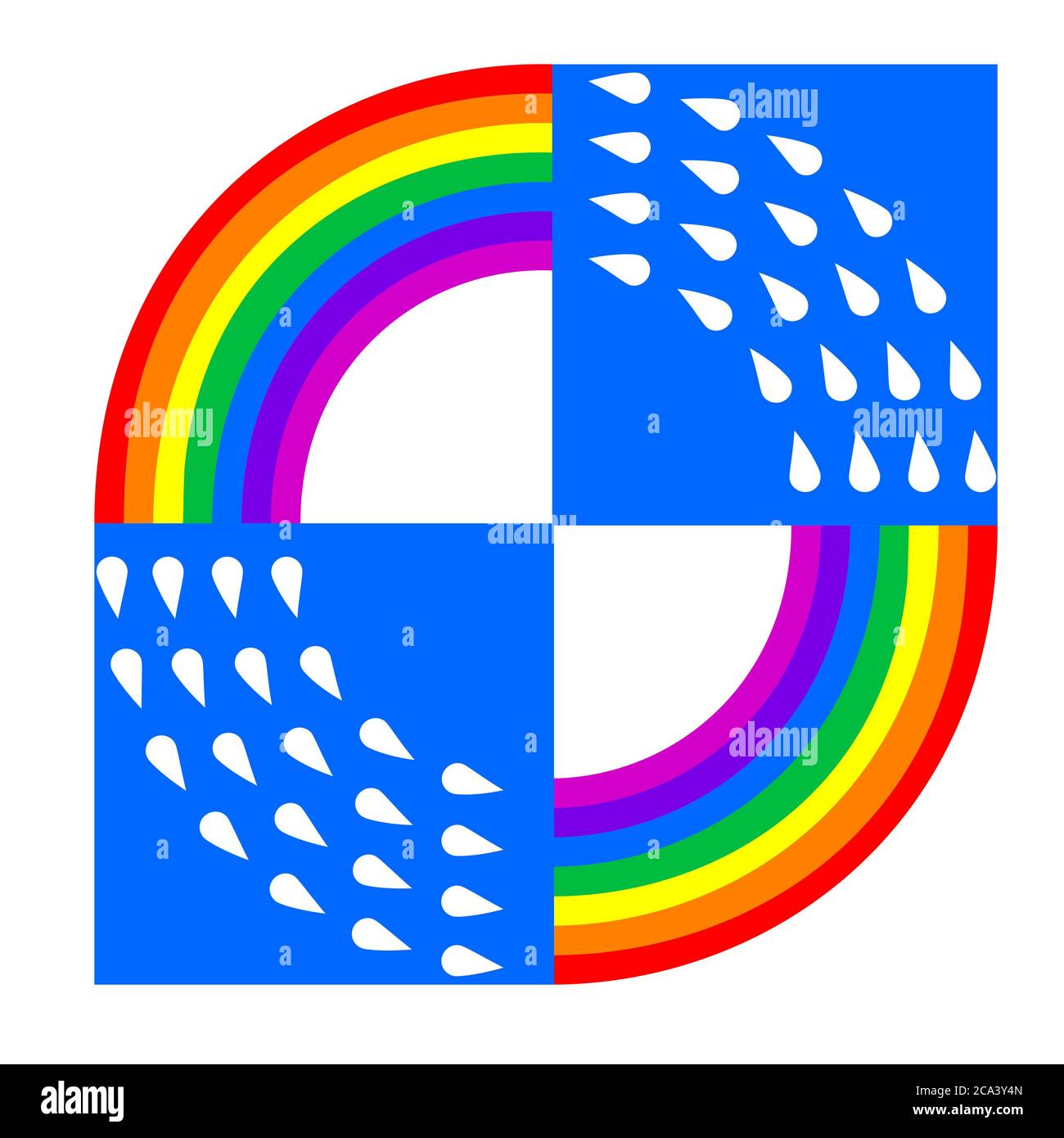 logo rainbow raindrops blue square on a white isolated background. Vector image Stock Vector