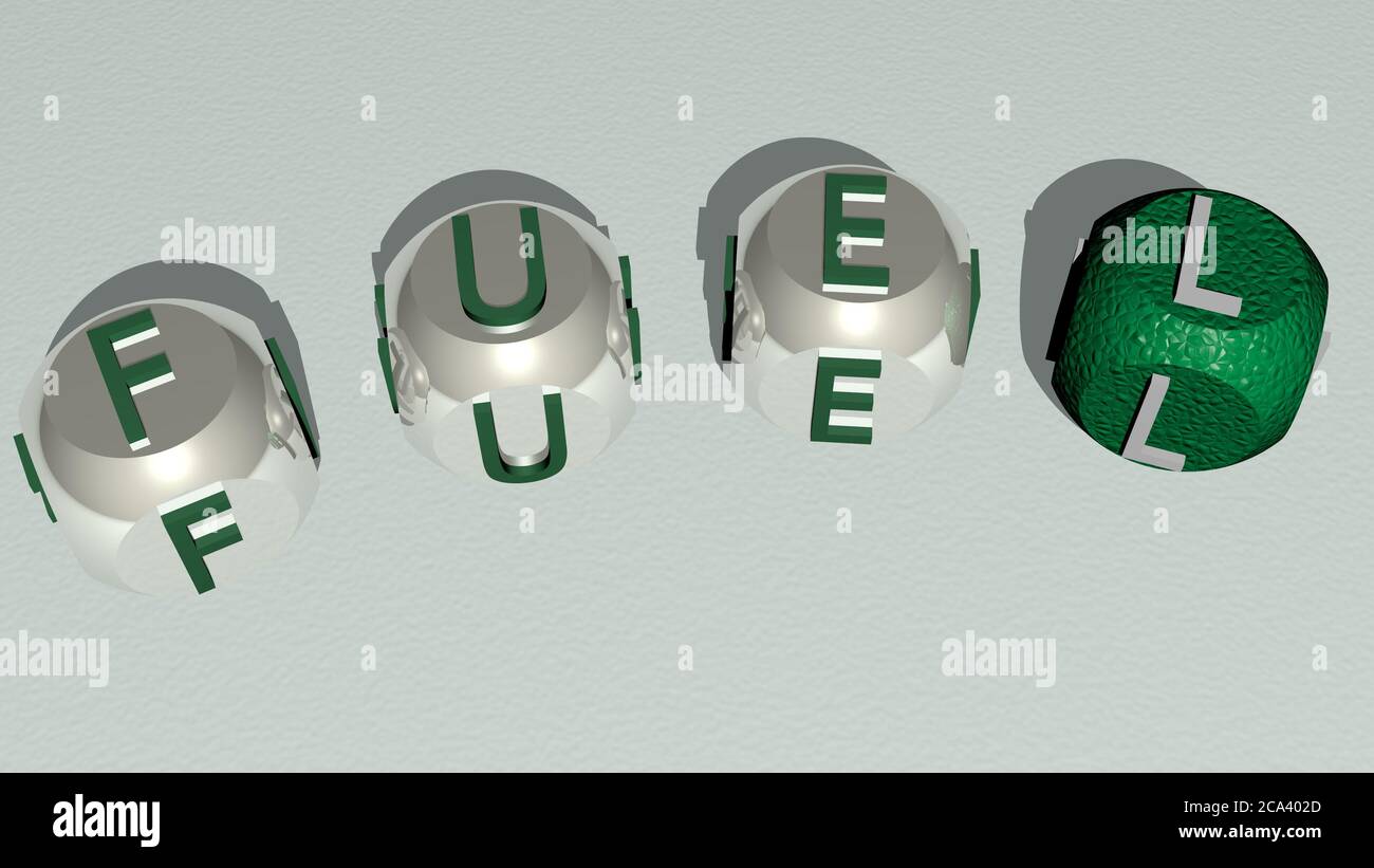 crosswords of fuel arranged by cubic letters on a mirror floor, concept