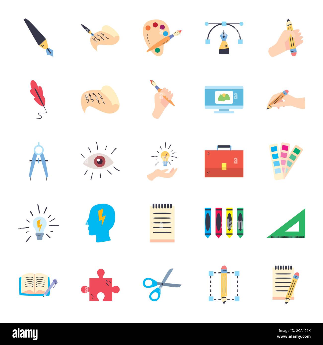 line and fill style icon set design, Art design and creativity theme ...