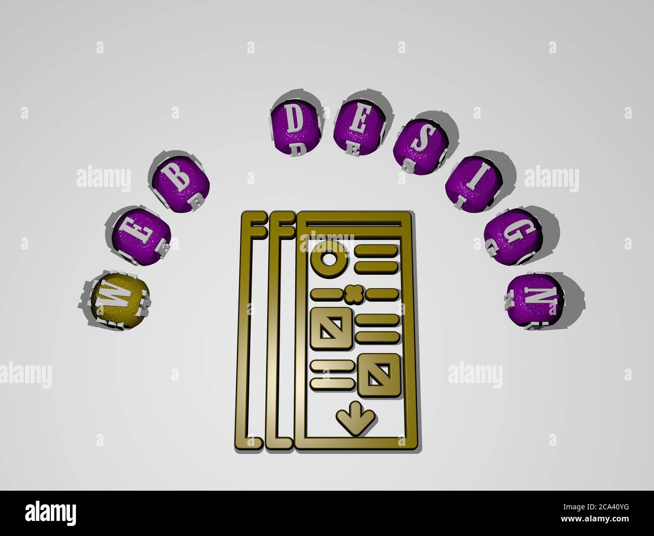 3D illustration of web design graphics and text around the icon made by ...