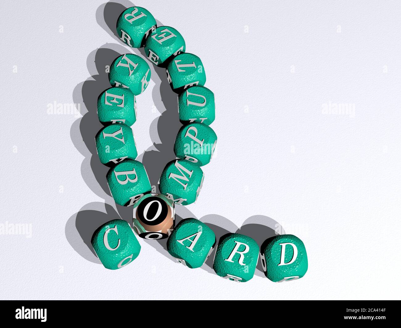 crosswords of computer keyboard arranged by cubic letters on a mirror