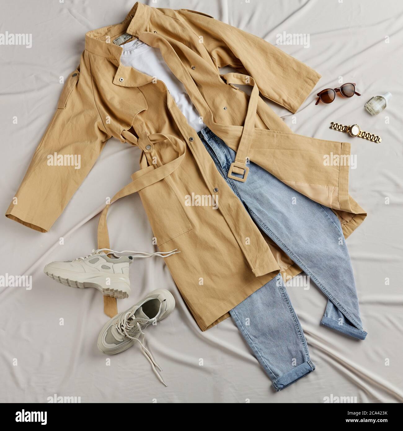 unusual collection for urban women. trendy clothes for young women. top  view .presentation of fall collection Stock Photo - Alamy
