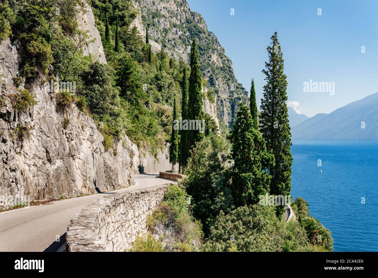 Della Forra road over blue lake Garda, Lombardy, Northern Italy Stock Photo