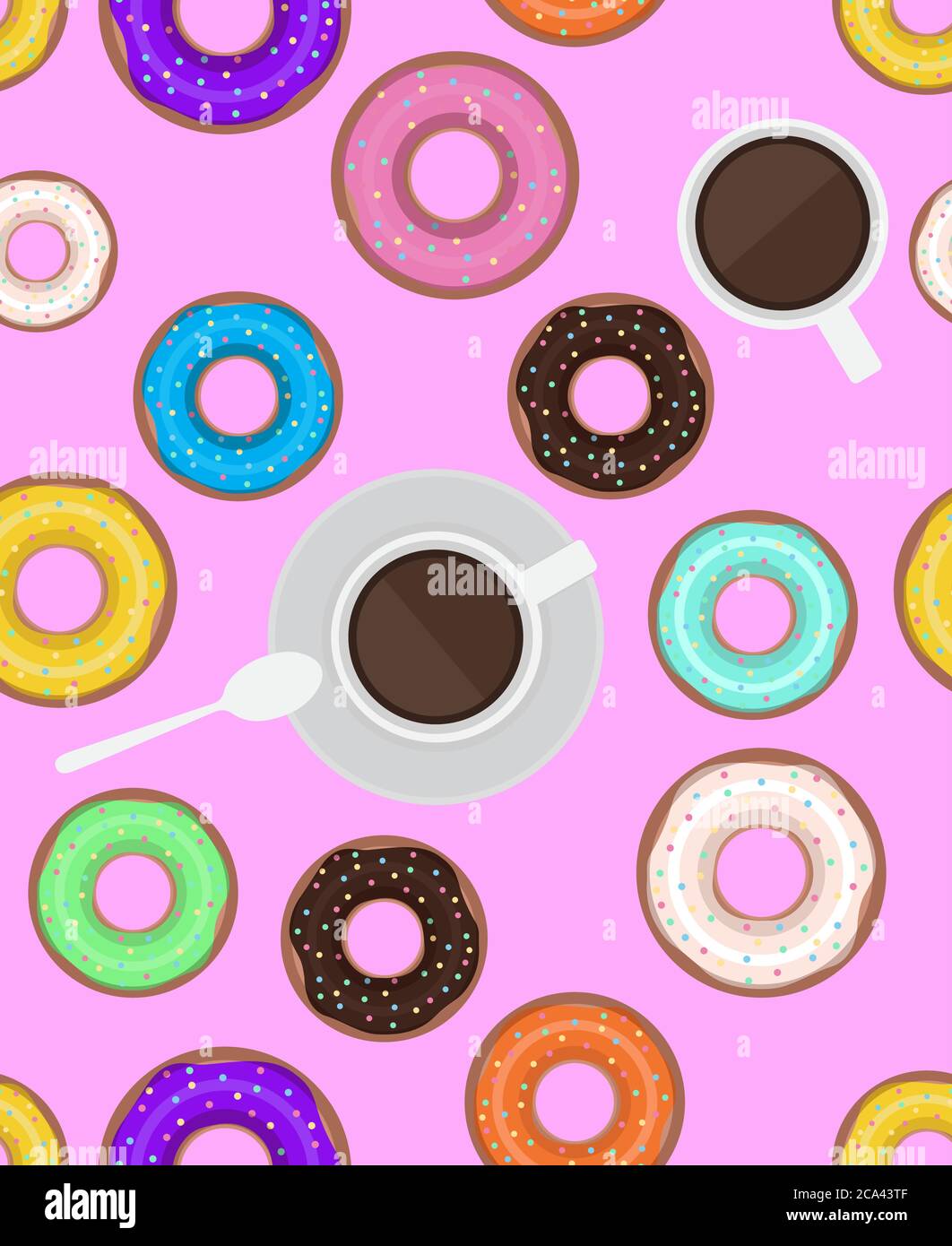 Seamless pattern with donuts and cups of coffee. Vector background for ...