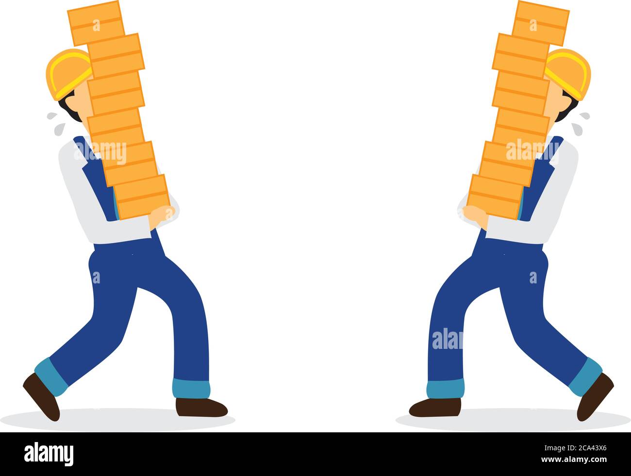 Construction workers carrying bricks and in a danger to crash into each