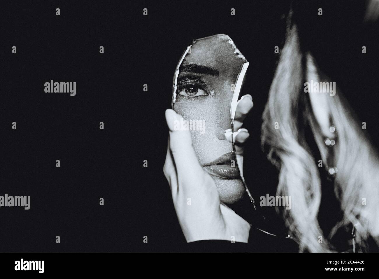 Girl Mirror Black And White High Resolution Stock Photography and ...