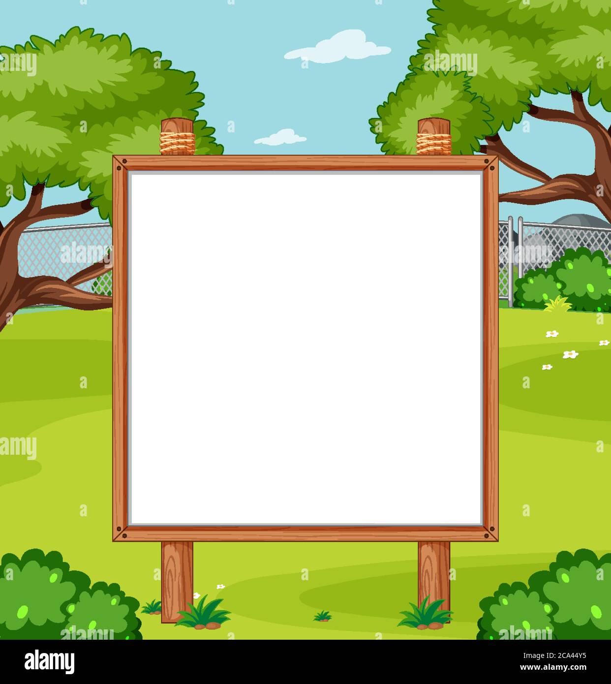 Blank wooden frame in nature park scene illustration Stock Vector Image ...