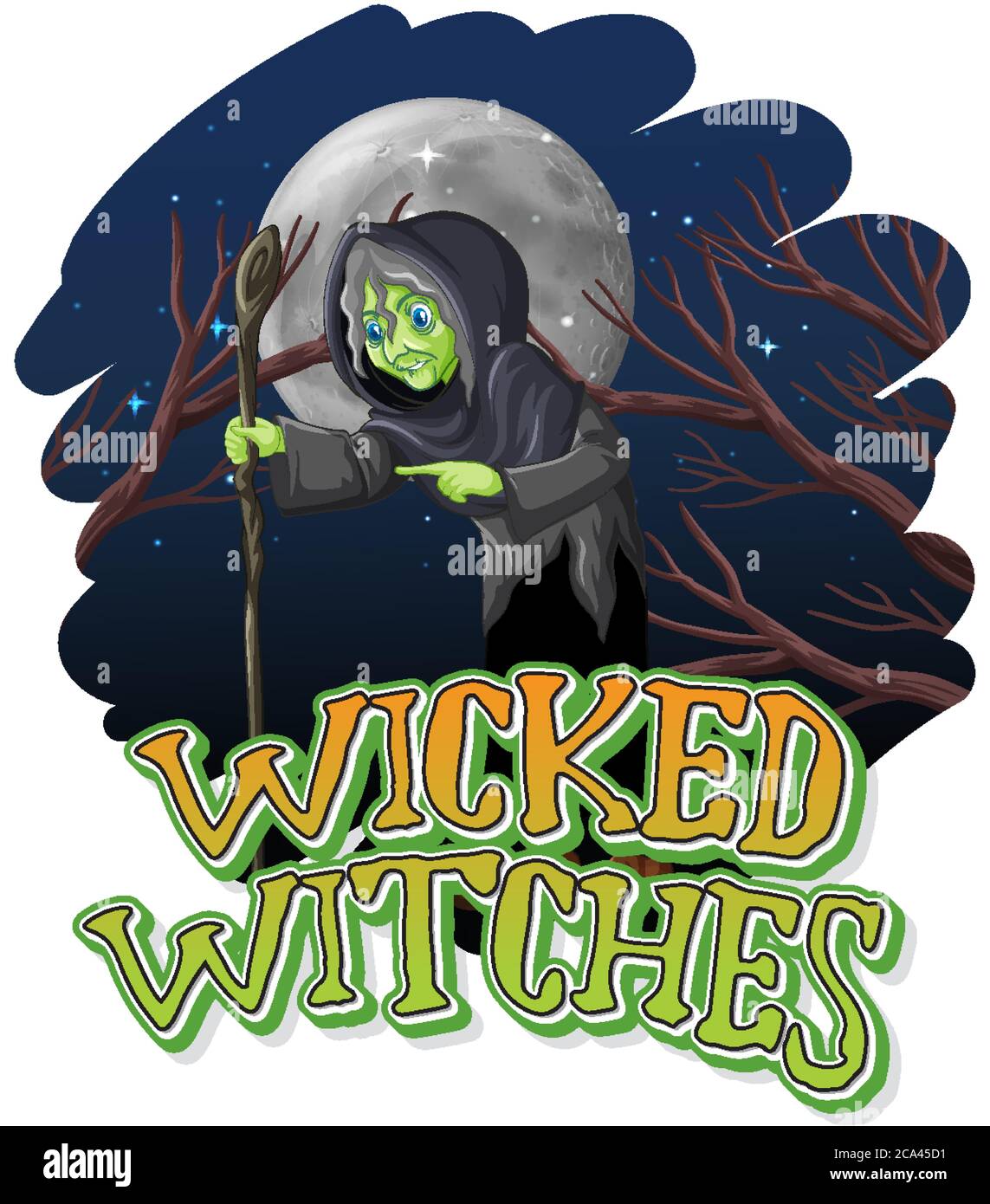 Wicked witches on night background illustration Stock Vector