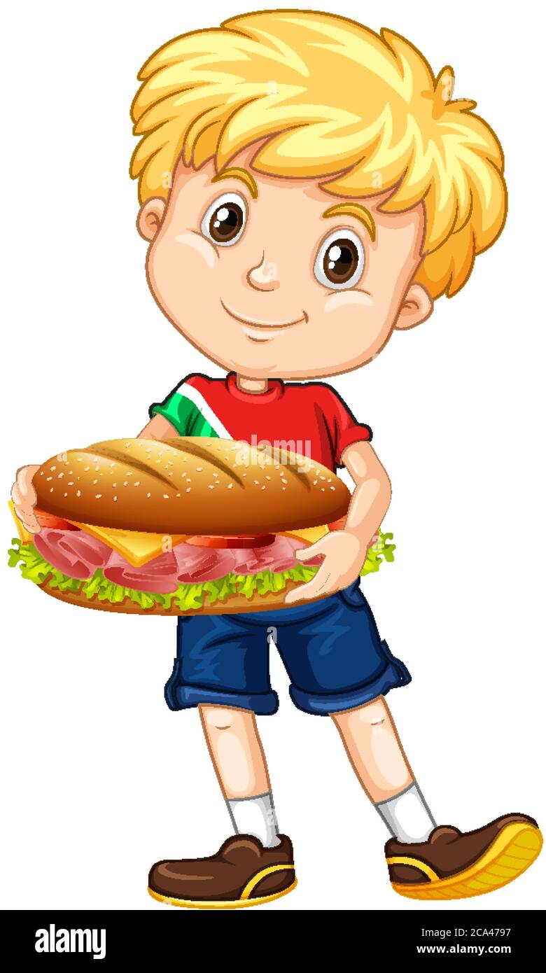 Cute boy holding sandwich illustration Stock Vector Image & Art - Alamy