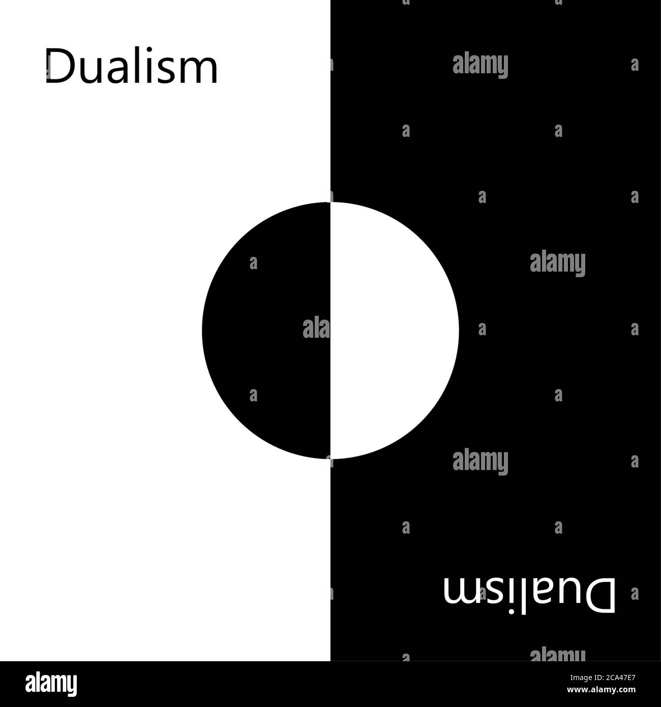 The togetherness of opposites in black and white background. Dualism icon drawing. Stock Photo