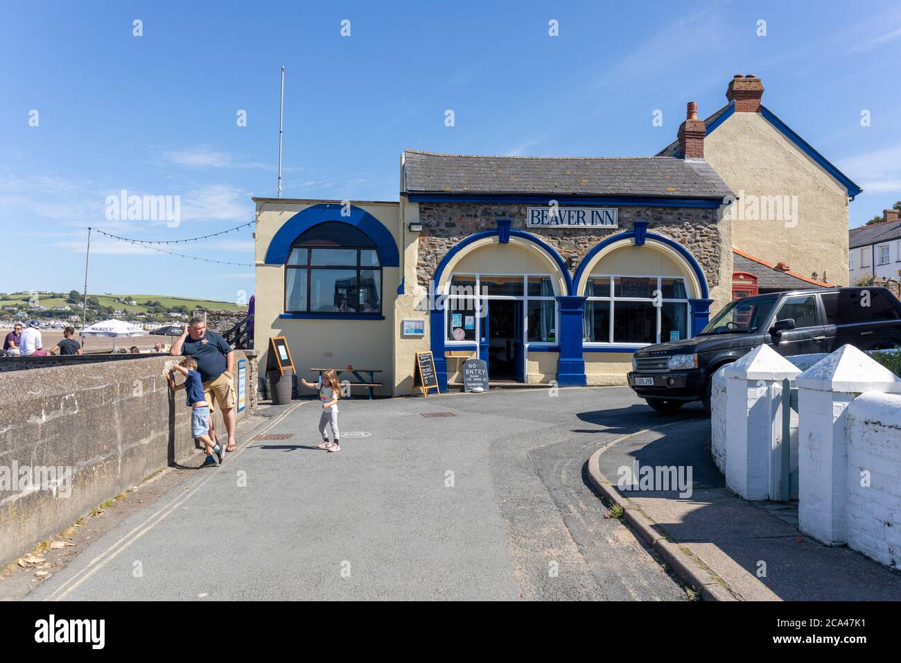 The Beaver Inn, Appledore, now open outside after the Coronavirus lockdown easing.  Photographed from public road. Stock Photo