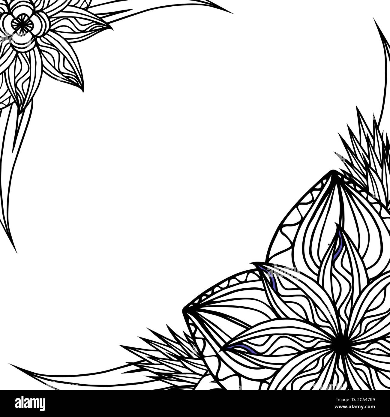 Square black and white frame with doodle leaves and flowers. Vector ...