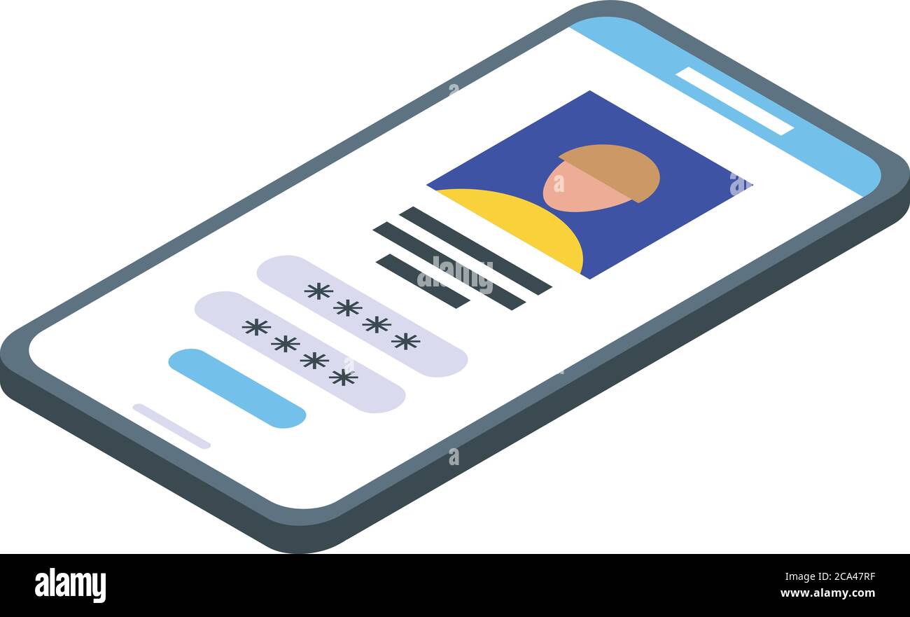 Personal information smartphone icon, isometric style Stock Vector