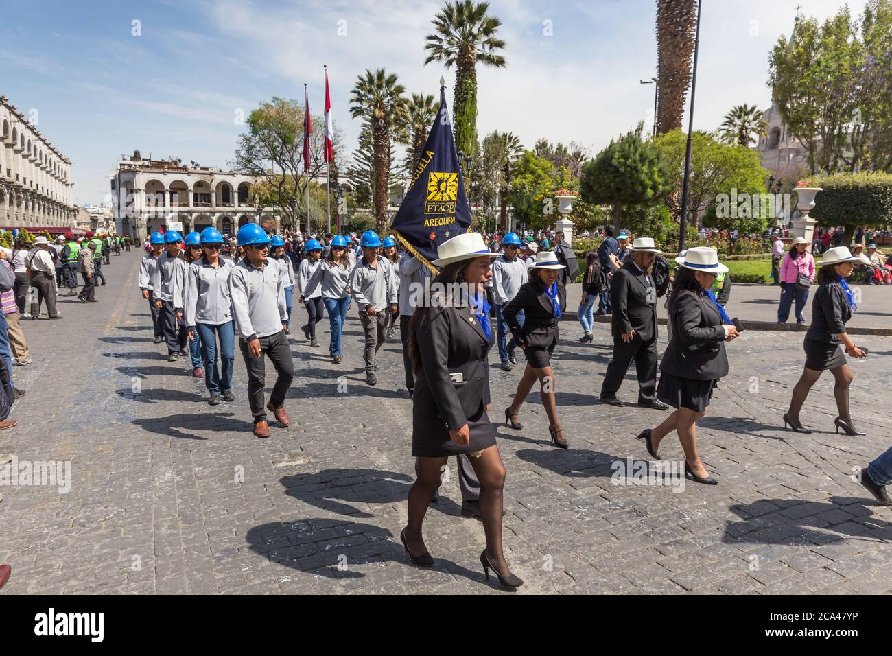 Arequipa, Peru - september 23, 2018: parade in main square Plaza de Armas in Arequipa, Peru Stock Photo