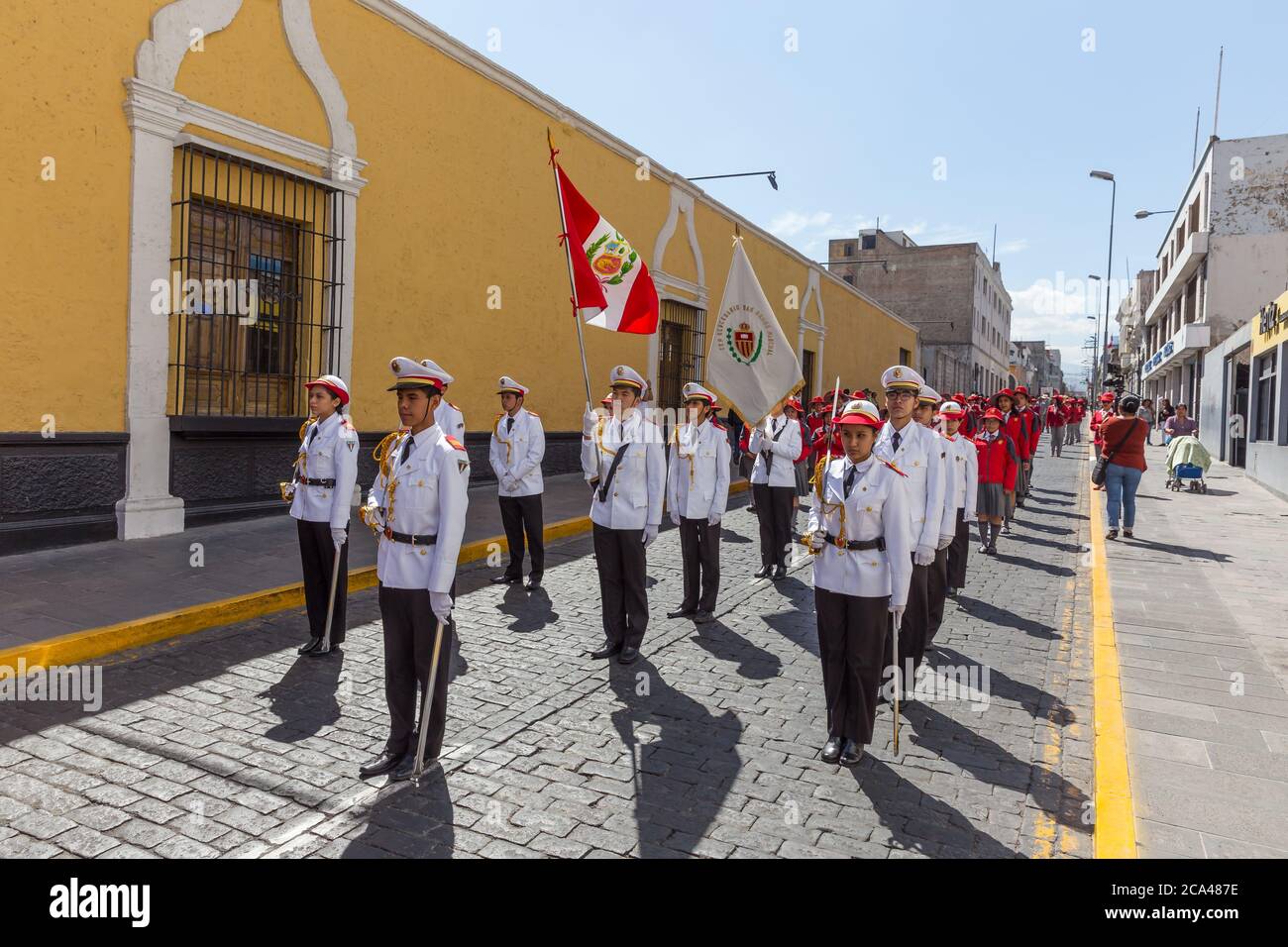 Arequipa, Peru - september 24, 2018: parade near the main square Plaza de Armas in Arequipa, Peru Stock Photo